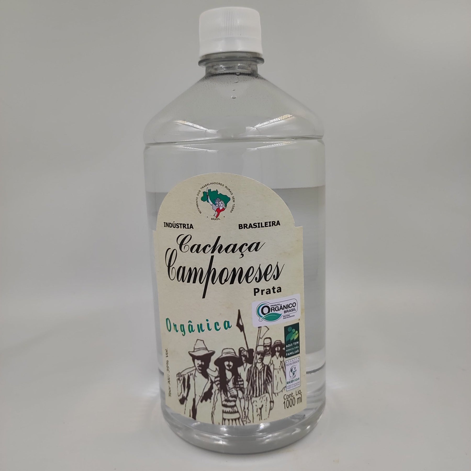 CACHAÇA ORGÂNICA CAMPONESES -  PRATA  1 LITRO (garrafa pet)