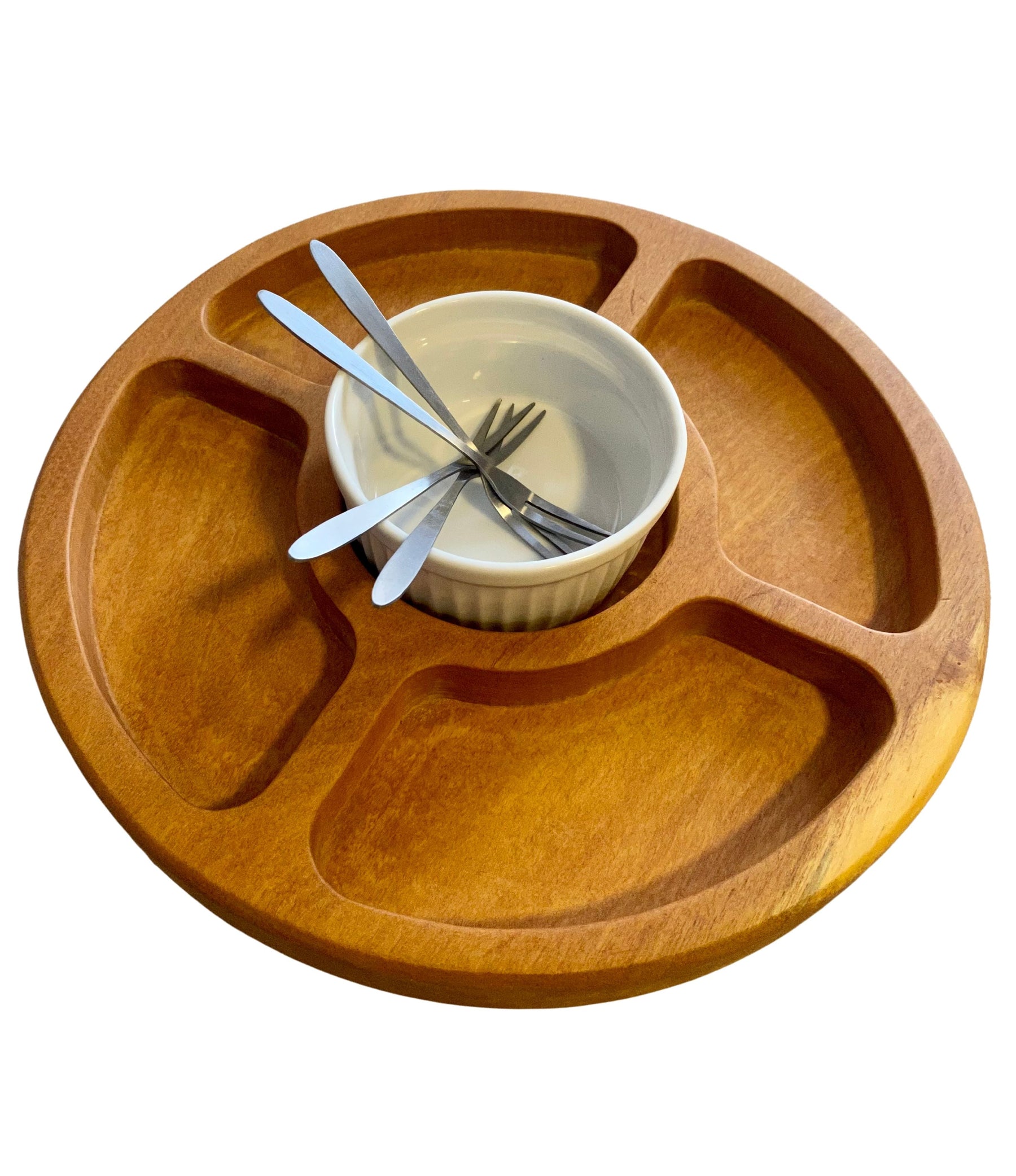 Petisqueira de Madeira Premium com Cerâmica e 4 Garfinhos