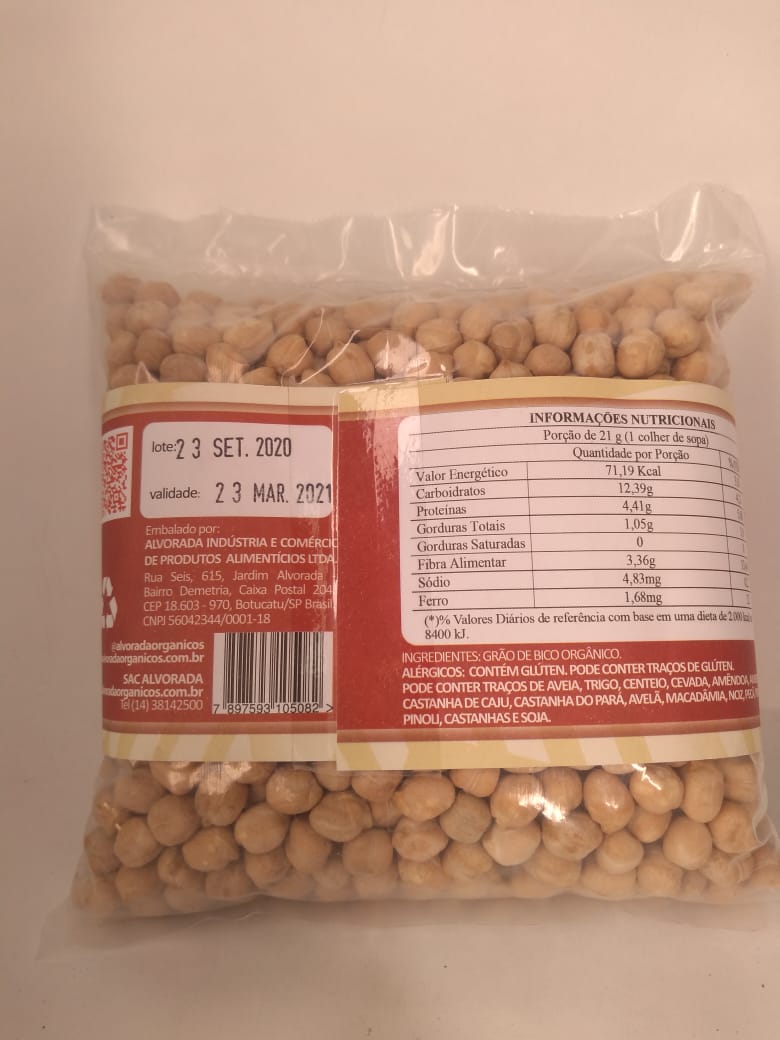 GRÃO DE BICO ORGÂNICO ALVORADA 500G