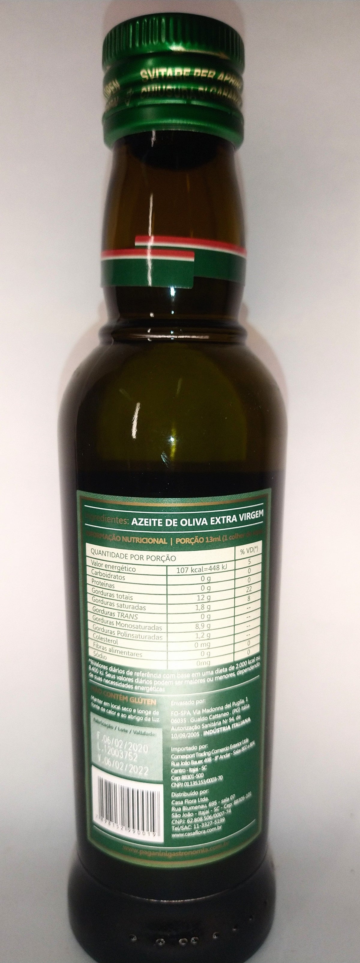 AZEITE DE OLIVA EXTRAVIRGEM IMPORTADO PAGANINI 250ML