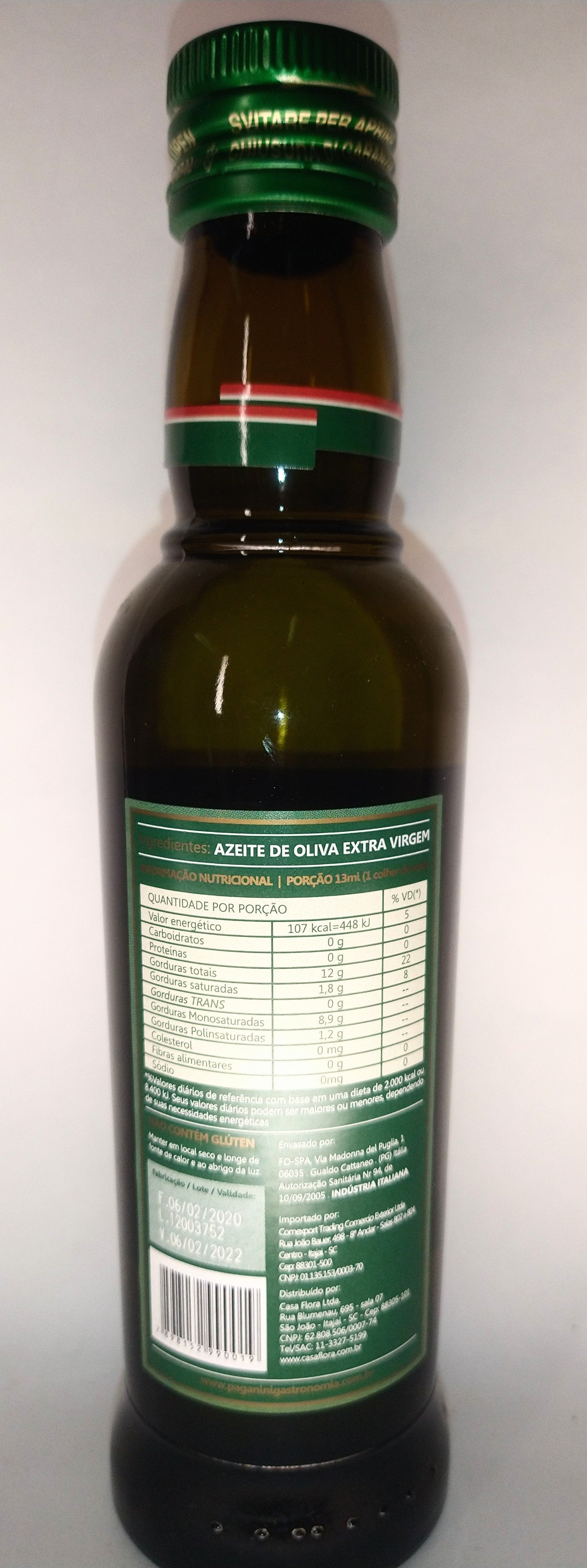 AZEITE DE OLIVA EXTRAVIRGEM IMPORTADO PAGANINI 250ML