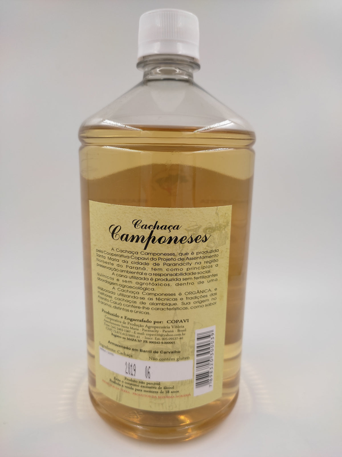 CACHAÇA ORGÂNICA CAMPONESES -  CARVALHO  1 LITRO (garrafa pet)