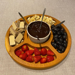 Petisqueira de Madeira Premium com Cerâmica e 4 Garfinhos